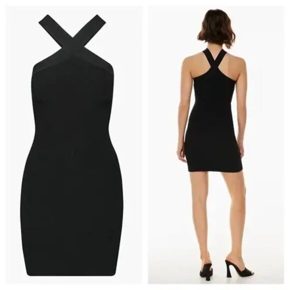 Aritzia Babaton Sculpt Knit Criss Cross‎ Dress Black Bodycon Size M Cocktail - Picture 3 of 14